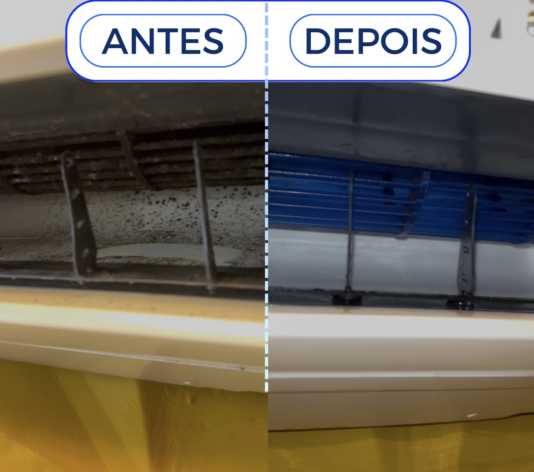 Antes e depois da remoção de mofo na turbina do aparelho